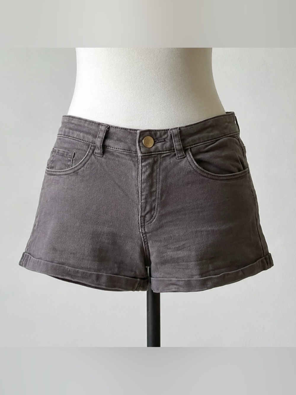 Midrise Olive Gray Denim Shorts